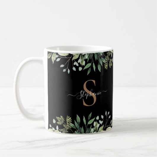 Elegante Eucalyptus Botanische Gouden Monogram Scr Koffiemok (Links)
