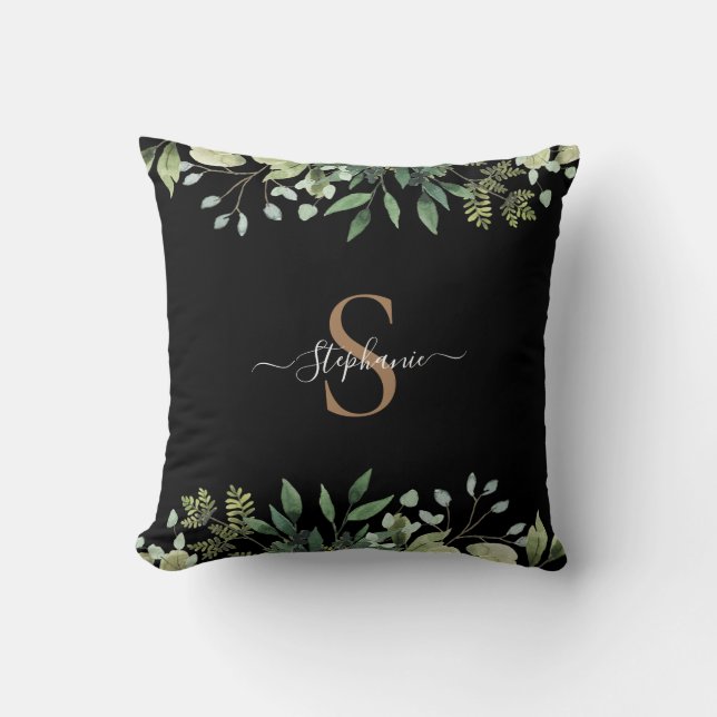 Elegante Eucalyptus Botanische Gouden Monogram Scr Kussen (Voorkant)