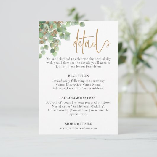 Elegante Eucalyptus Botanische groen Gouden Detail RSVP Kaartje (Staand voorkant)