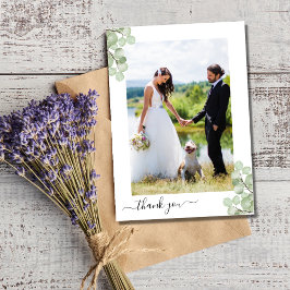 Elegante Eucalyptus Botanische Trouwfoto  Bedankkaart