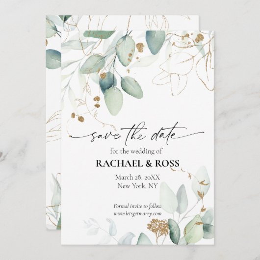 Elegante Eucalyptus Botanische Trouwkaart 'Save th Save The Date (Voorkant / Achterkant)