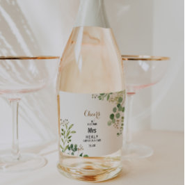 Elegante Eucalyptus Bruids Bruiloft Mousserende Wi Sparkling Wijnetiket