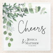 Elegante Eucalyptus Bruidsmeisje Trouwcadeau Glazen Onderzetter (Voorkant)