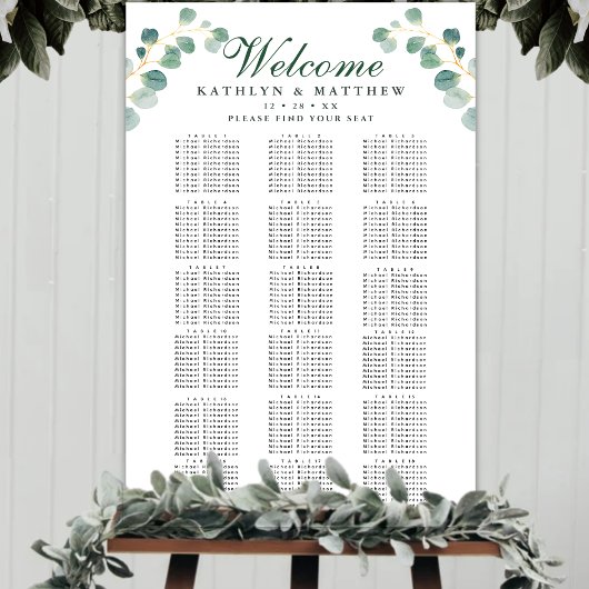 Elegante Eucalyptus Bruiloft 18 Tafel Zitplaatsen Poster