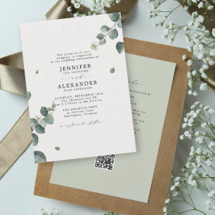 Elegante Eucalyptus Bruiloft Alles in Eén RSVP QR  Kaart