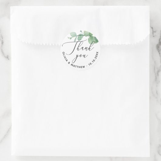 Elegante Eucalyptus bruiloft Dank u | groen Ronde Sticker (Tas)