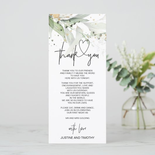 Elegante Eucalyptus bruiloft Dank u Tafel instelli Menu (Staand voorkant)