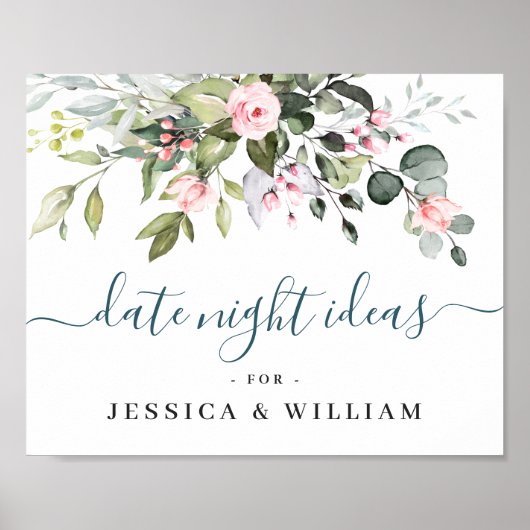 Elegante Eucalyptus Bruiloft Feest Datum Nacht Ide Poster (Voorkant)