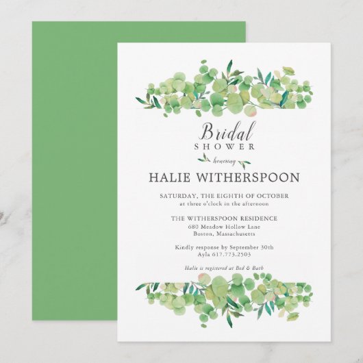 Elegante Eucalyptus Bruiloft Feest Kaart (Voorkant / Achterkant)