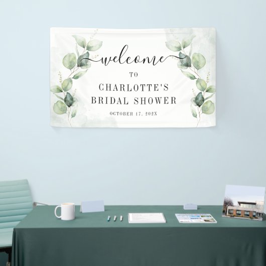 Elegante Eucalyptus Bruiloft Feestelijke Welkom Spandoek (Beurs)