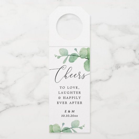 Elegante Eucalyptus Bruiloft | Proost Op De Liefde Flessenhanger (Voorkant)