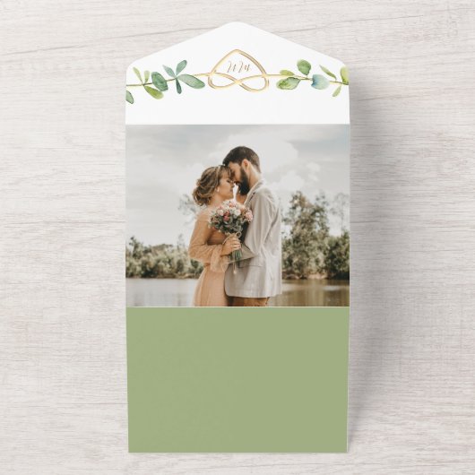 Elegante Eucalyptus bruiloft QR-code All In One Uitnodiging (Buitenkant)