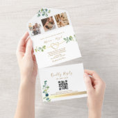 Elegante Eucalyptus bruiloft QR-code All In One Uitnodiging (Afscheurbaar)