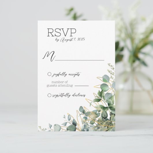 Elegante Eucalyptus bruiloft RSVP Kaart (Staand voorkant)