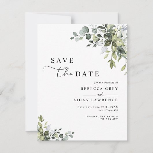 Elegante Eucalyptus bruiloft Save the Date Kaart (Voorkant)