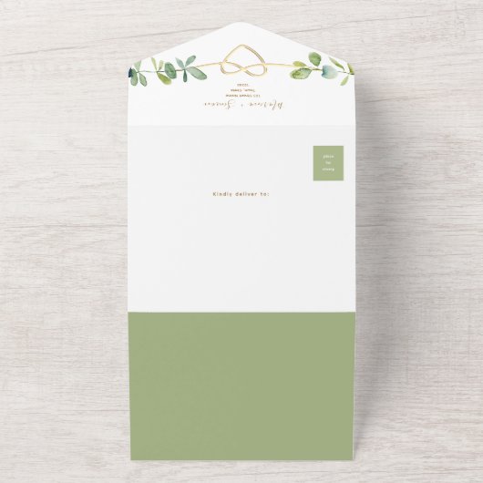 Elegante Eucalyptus bruiloft uitnodiging met QR-co (Buitenkant)