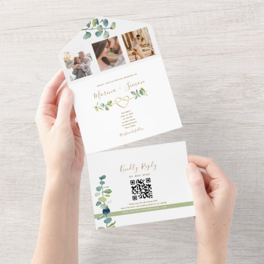 Elegante Eucalyptus bruiloft uitnodiging met QR-co (Afscheurbaar)