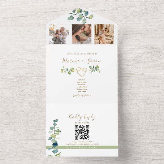 Elegante Eucalyptus bruiloft uitnodiging met QR-co (Binnen)