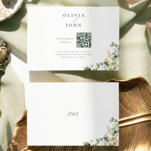 Elegante Eucalyptus bruiloft website behuizing Kaa Informatiekaartje