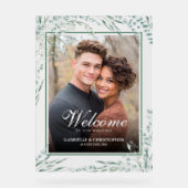 Elegante Eucalyptus Bruiloft Welkom Foto  Acryl Bord (Voorkant)