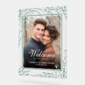 Elegante Eucalyptus Bruiloft Welkom Foto  Acryl Bord (Hoek)
