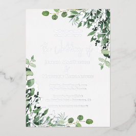 Elegante Eucalyptus Bruiloft Zilver Folie Uitnodiging