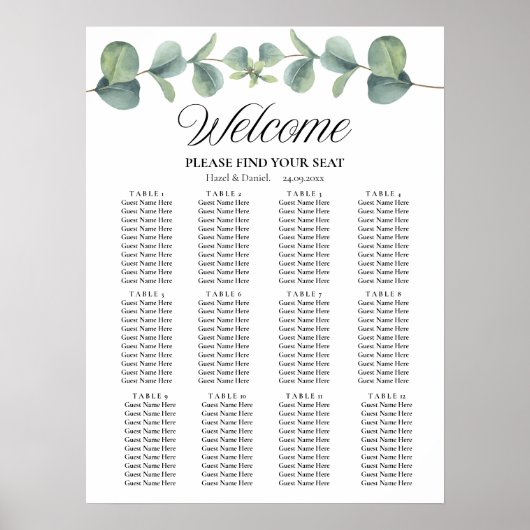 Elegante Eucalyptus bruiloft Zitting Grafiek Teken Poster (Voorkant)