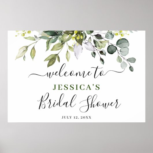 Elegante Eucalyptus BRUILOFTSBORREL Welkomstbord Poster (Voorkant)