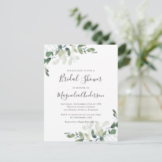 Elegante Eucalyptus Bruiloftsinvitation Briefkaart (Staand voorkant)