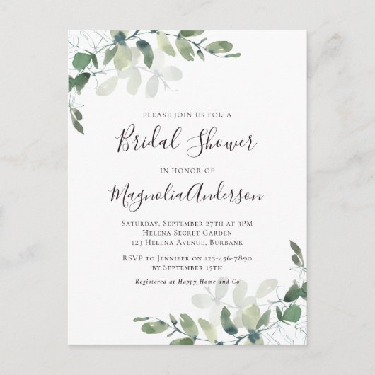 Elegante Eucalyptus Bruiloftsinvitation Briefkaart (Voorkant)