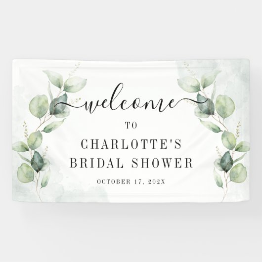 Elegante Eucalyptus Bruiloftsontvangst Spandoek (Horizontaal)