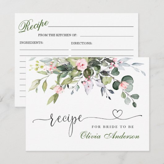 Elegante Eucalyptus Bruiloftsshowers Receptkaart Briefkaart (Voorkant / Achterkant)