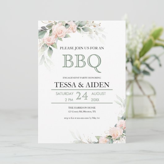 Elegante Eucalyptus Budget BBQ Engagement Party Kaart (Staand voorkant)