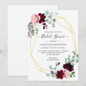 Elegante Eucalyptus Burgundy Bloemige Bruiloft Bor Kaart (Voorkant / Achterkant)