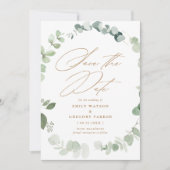 Elegante Eucalyptus Calligrafie Gouden bruiloft Save The Date (Voorkant)