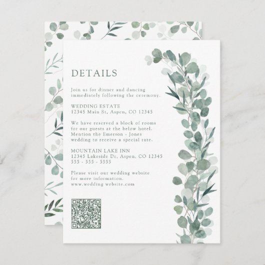 Elegante Eucalyptus Details Informatiekaartje (Voorkant / Achterkant)