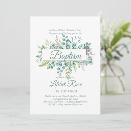 Elegante Eucalyptus Doop Christening Groene Decora (Staand voorkant)
