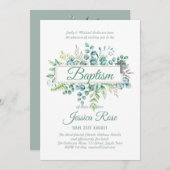 Elegante Eucalyptus Doop Christening Groene Decora Kaart (Voorkant / Achterkant)