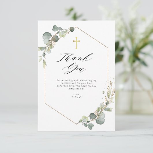 Elegante eucalyptus doop Dank u kaart (Staand voorkant)