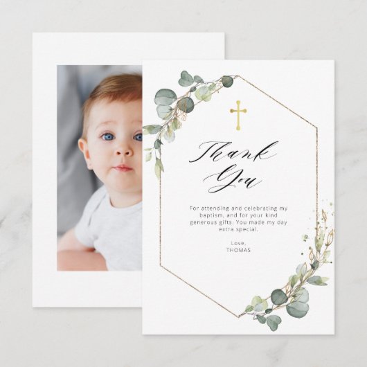 Elegante eucalyptus doop Dank u kaart (Voorkant / Achterkant)
