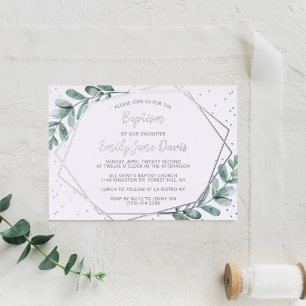 Elegante Eucalyptus Doop of Christelijke Doop Echt Folie Uitnodiging
