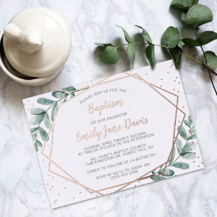 Elegante Eucalyptus Doop of Christelijke Doop Reëe Folie Uitnodiging