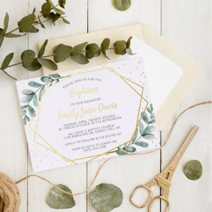 Elegante Eucalyptus Doop of Christendoop Echt Folie Uitnodiging
