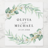 Elegante Eucalyptus Eenvoudige bruiloft Wijn Etiket (Enkel label)