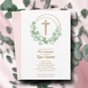 Elegante Eucalyptus Eerste Communie Roze Kaart