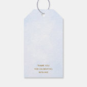 Elegante Eucalyptus en Cross Blue Eerste Communie Cadeaulabel (Achterkant)