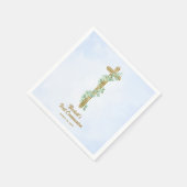 Elegante Eucalyptus en Cross Blue Eerste Communie Servet (Hoek)