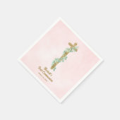 Elegante Eucalyptus en Cross Pink Eerste Communie Servet (Hoek)