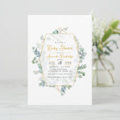 Elegante Eucalyptus en Goud Geometrisch Baby showe Kaart (Staand voorkant)