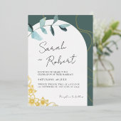 Elegante Eucalyptus en gouden accenten | Arch-them Folie Uitnodiging (Staand Voorkant)